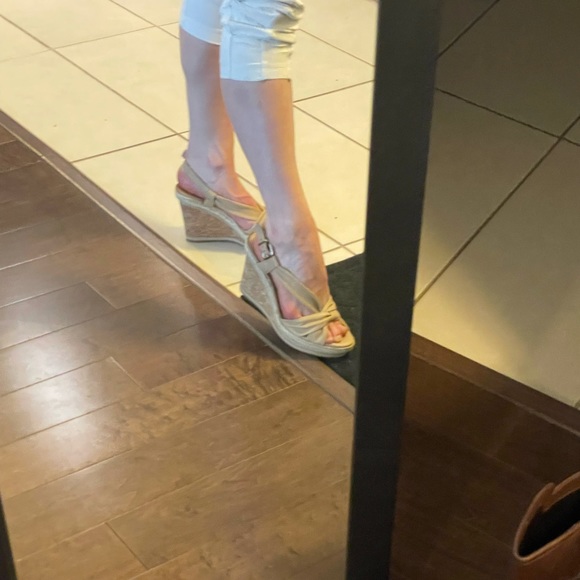 Gorgeous tan wedge sandals - NEVER WORN. Too high for me. - Picture 3 of 6